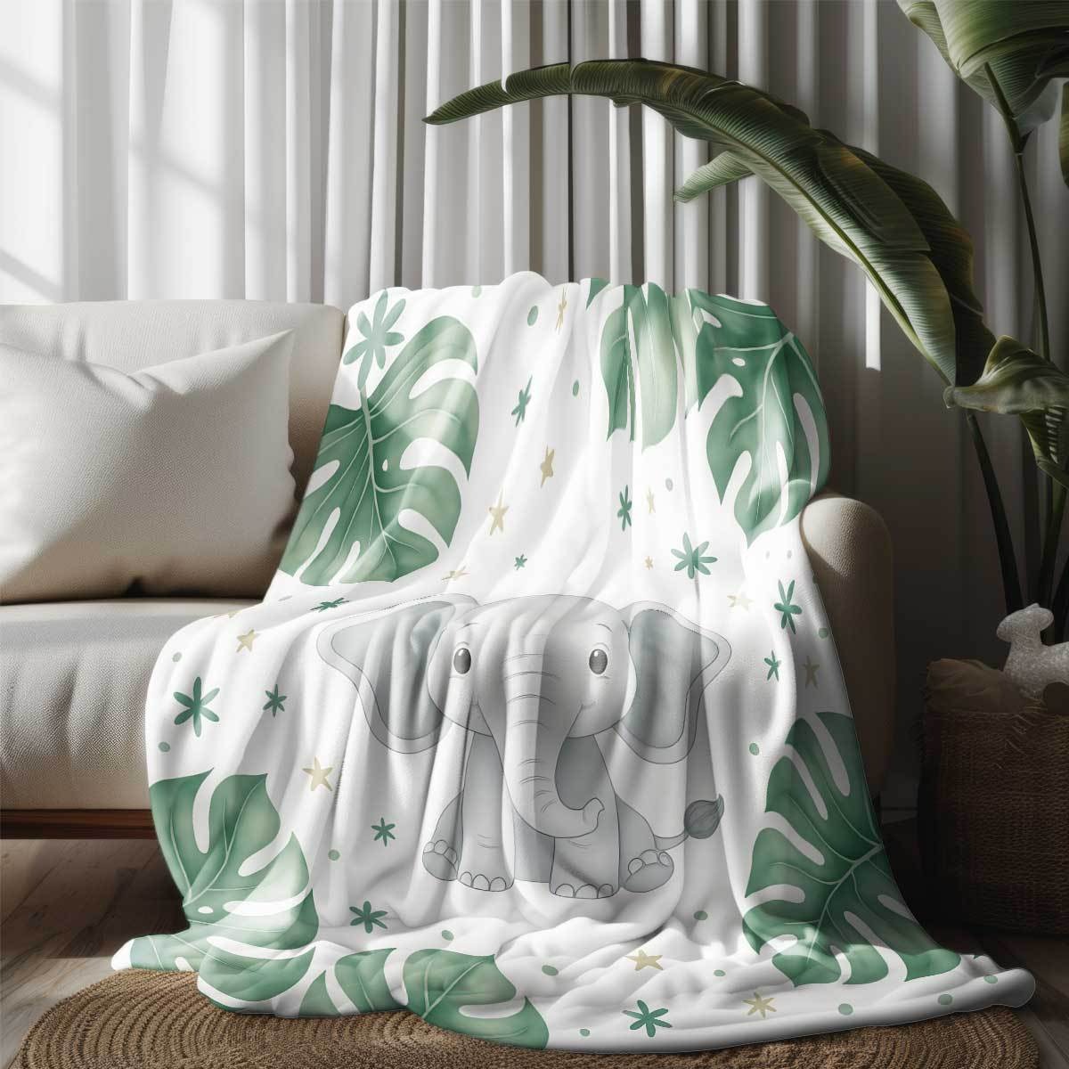 Baby Nursery Elephant Theme - Selimut Gajah Lucu dan Daun Monstera