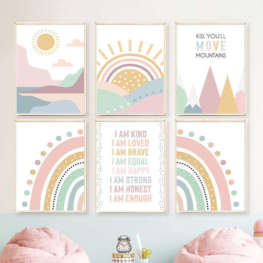Baby Nursery Quotes - Poster Nordik Bohemian Kutipan Pelangi Matahari