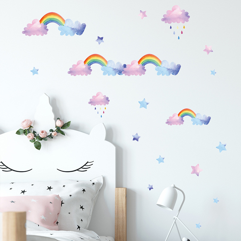 Baby Nursery Layout - Stiker Dinding Pelangi Awan Kartun untuk