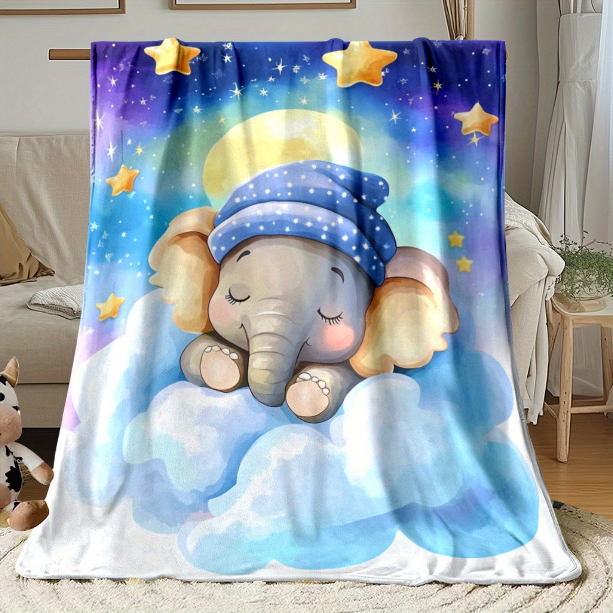 Baby Nursery Elephant Theme - Selimut Bulu Lembut Bayi Gajah Tidur