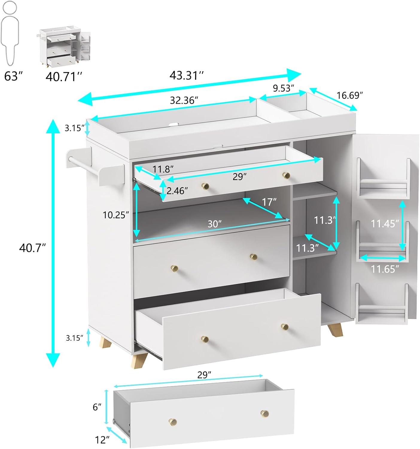 Meja Ganti Popok Bayi, Stasiun - Baby Nursery Drawers ulasan dan harga