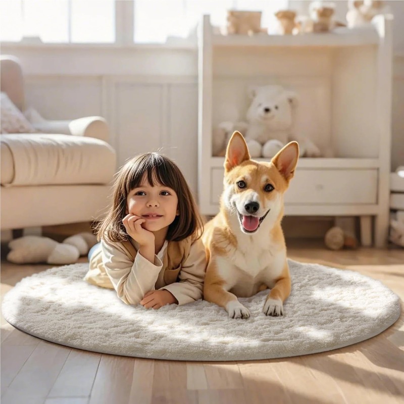 Karpet Bulat Putih Krim Lembut - Baby Nursery Rug ulasan dan harga