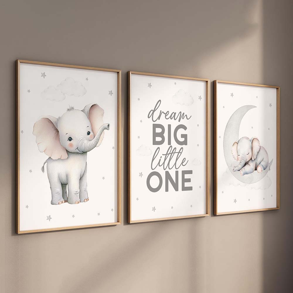 Lukisan Kanvas Tanpa Bingkai 3 - Baby Nursery Elephant Theme ulasan dan harga