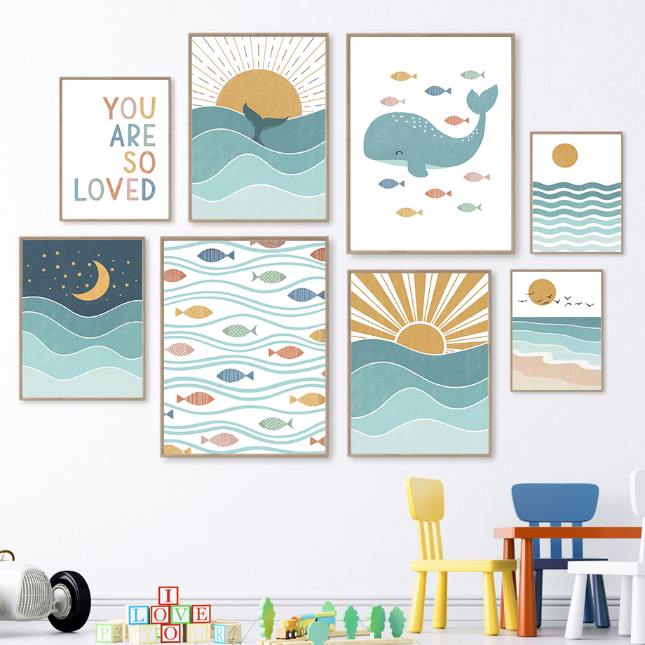 (Lukisan Kanvas 2D) Ikan Paus  - Baby Nursery Quotes ulasan dan harga