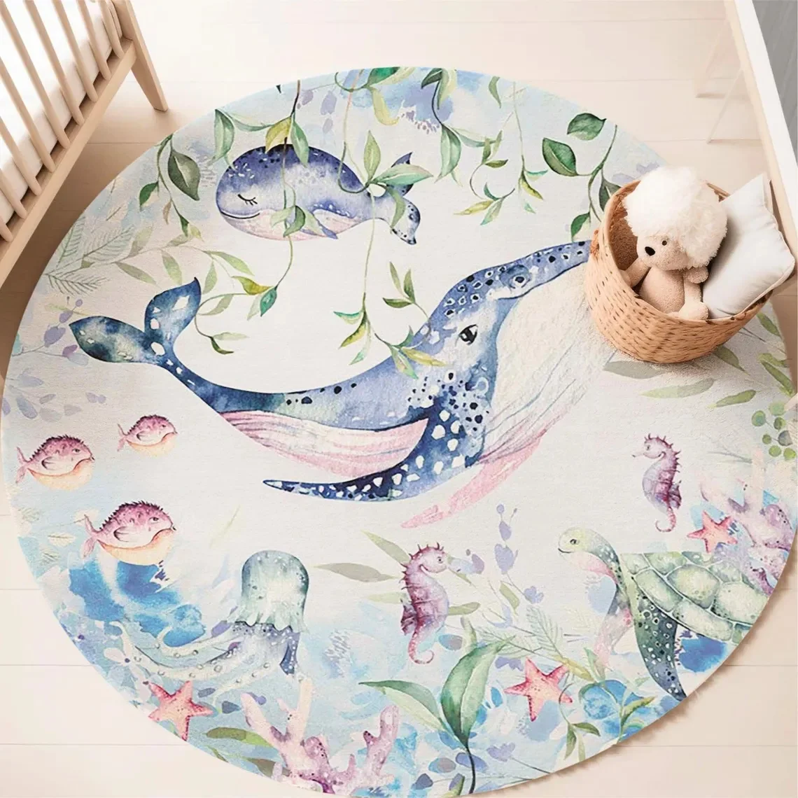 Karpet Bulat Motif Hewan Laut  - Baby Nursery Rug ulasan dan harga