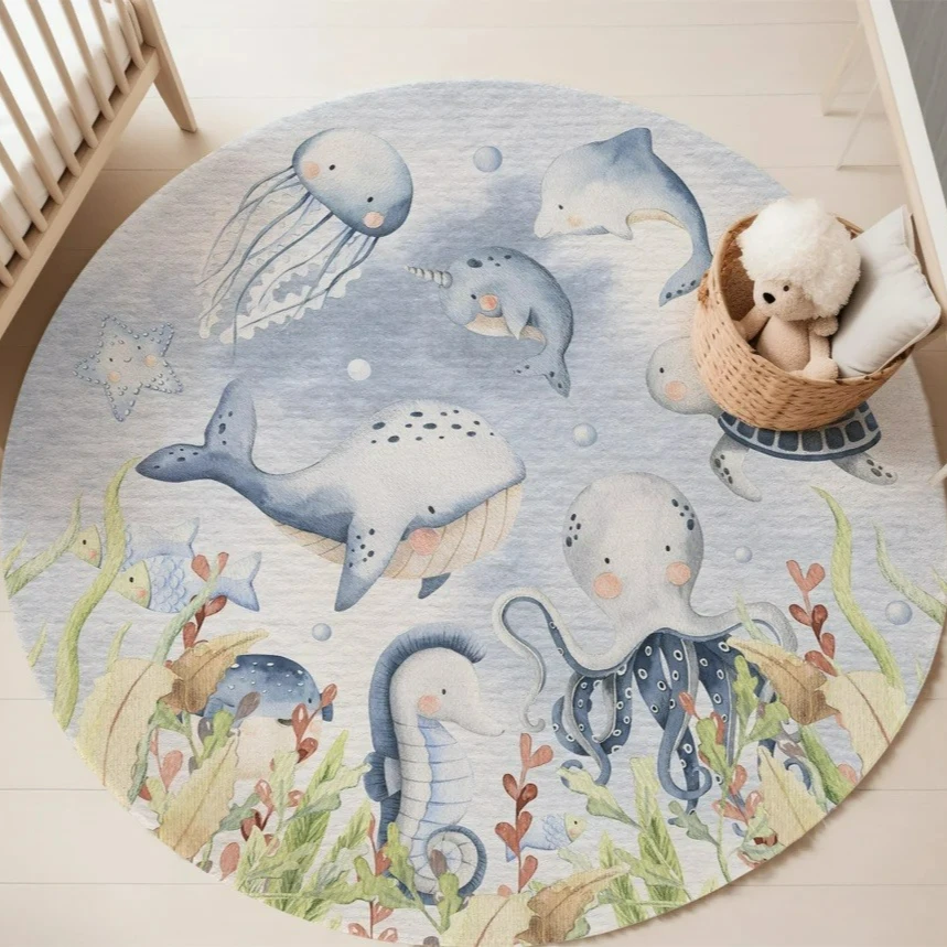 Karpet Bulat Motif Hewan Laut  - Baby Nursery Rug ulasan dan harga